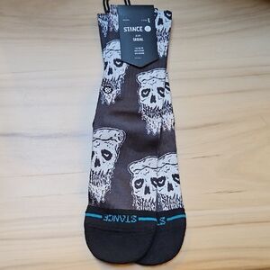 Stance Kids Pizza Face Black Skull Graphic Socks NWT Youth L 3-5.5